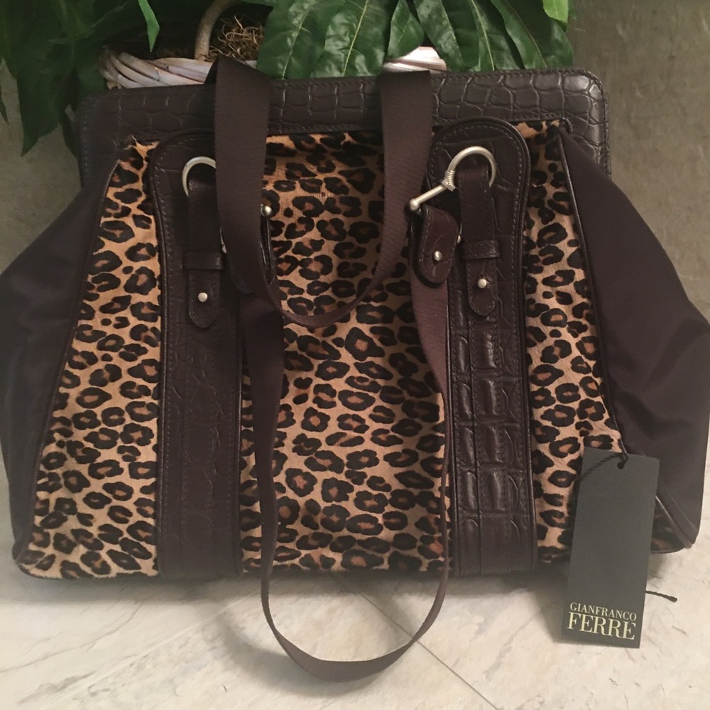 Gianfranco Ferre Handbag. Calf Hair & Leather Trim